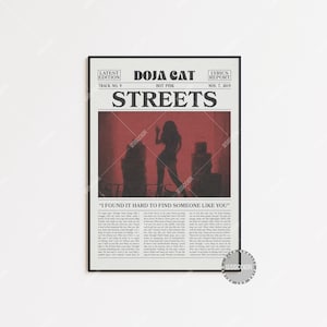 Impresión de periódico retro de Doja Cat, póster de Streets, impresión lírica de Streets, póster de Doja Cat, póster rosa intenso, LC3 LESS138