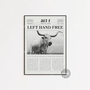 Stampa di giornale retrò Alt-J, poster Left Hand Free, stampa del testo di Left Hand Free, poster Alt-J, arredamento per la casa, This Is All Yours, LC3 LESS23