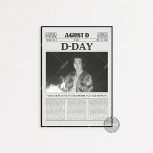 Stampa di giornale retrò di Agust D, poster del D-Day, stampa dei testi del D-Day, poster di Agust D, arredamento per la casa, K-pop, poster dei BTS LC3 LESS18