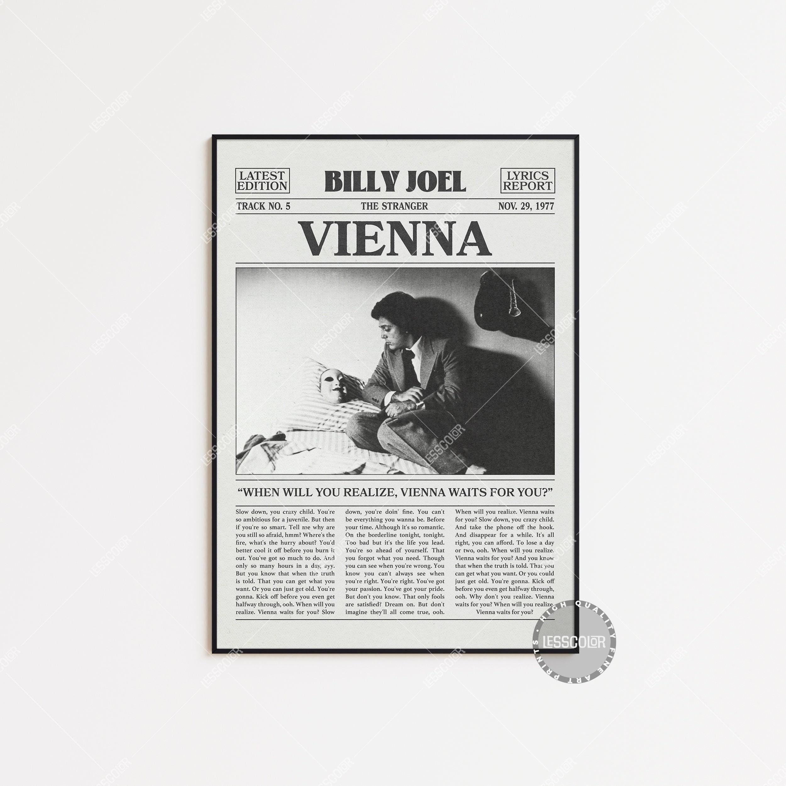 Stampa di giornale retrò di Billy Joel, poster di Vienna, stampa dei testi di Vienna, poster di Billy Joel, poster di The Stranger, LC3