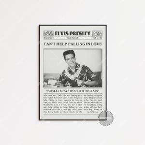 Stampa di giornale retrò di Elvis Presley, poster di Can't Help Falling in Love, stampa dei testi delle canzoni, poster di Elvis Presley, poster dei Golden Records di Elvis LC3