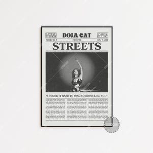 Impresión de periódico retro de Doja Cat, póster de Streets, impresión lírica de Streets, póster de Doja Cat, póster rosa intenso, LC3 V2 LESS139