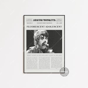 Stampa di giornale retrò degli Arctic Monkeys, poster fluorescente per adolescenti, stampa del testo di AM, poster, poster degli Arctic Monkeys, arredamento per la casa, LC3 LESS39