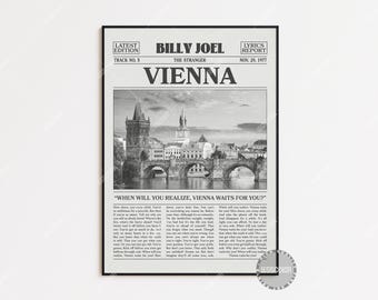 Stampa di giornale retrò di Billy Joel, poster di Vienna, stampa dei testi di Vienna, poster di Billy Joel, poster di The Stranger, LC3