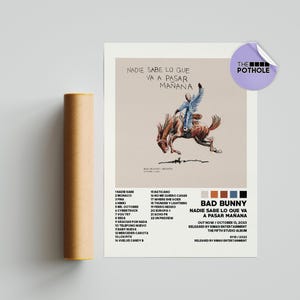 Pôsteres de Bad Bunny / Pôster de Nadie Sabe Lo Que Va A Pasar Mañana, pôster de capa de álbum com lista de faixas, pôster de arte de parede, pôster personalizado, Bad Bunny
