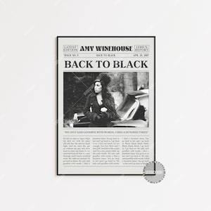 Amy Winehouse Retro Newspaper Print, Back to Black Poster, Lyrics Print, Back to Black Poster, Amy Winehouse Poster, Home Decor, LC3 LESS25