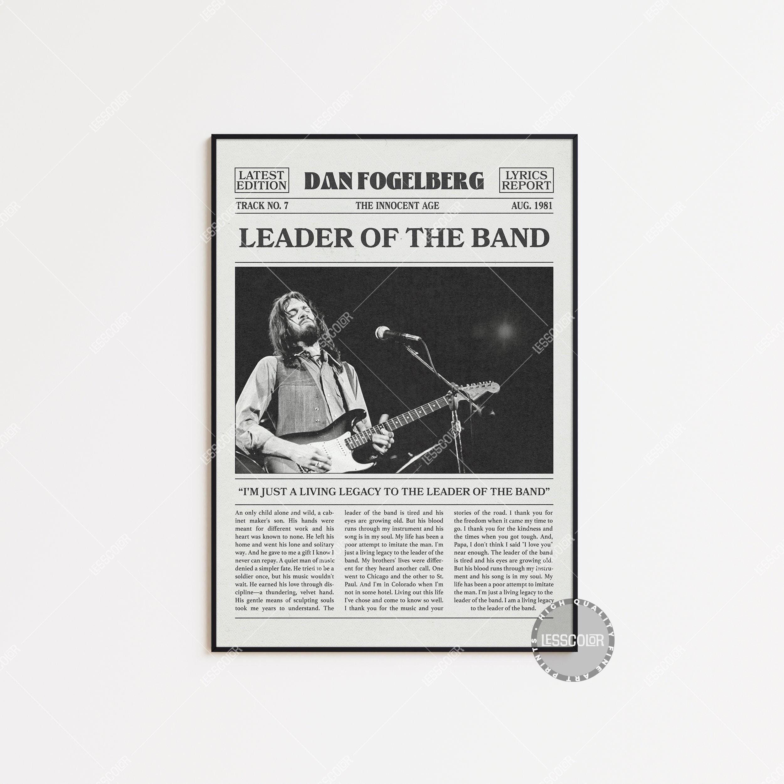 Dan Fogelberg Retro Newspaper Print, Leader of the Band Poster, Leader of the Band Lyrics Print, Dan Fogelberg Poster, Poster, LC3