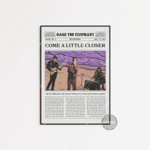 Stampa di giornale di Cage the Elephant, Poster di Come a Little Closer, Stampa del testo di Cage the Elephant, Poster di Cage the Elephant, Melofobia, LC3 V2 LESS92