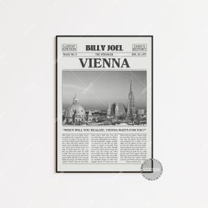Stampa di giornale retrò di Billy Joel, poster di Vienna, stampa dei testi di Vienna, poster di Billy Joel, poster di The Stranger, LC3 V3