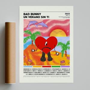 Pôsteres de Bad Bunny / Un Verano Sin Ti, pôster de capa de álbum com lista de faixas, pôster de arte de parede, pôster personalizado, Un Verano Sin Ti, Bad Bunny