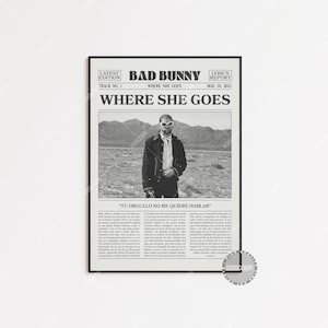 Stampa di giornale di Bad Bunny, Poster di Where She Goes, Stampa del testo di Where She Goes, Poster di Bad Bunny, Arredamento per la casa, Un Verano Sin Ti, LC3 LESS56