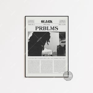 Stampa di giornale retrò 6LACK, poster PRBLMS, stampa del testo di PRBLMS, poster 6LACK, arredamento per la casa, 6LACK GRATIS, LC3 MENO5