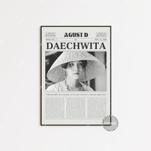 Stampa di giornale retrò di Agust D, poster di Daechwita, stampa del testo di Daechwita, poster di Agust D, arredamento per la casa, poster di D-2, poster K-pop BTS LC3 LESS19