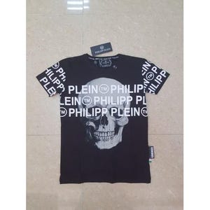 P.Plein Men's black retro PP t-shirt – vintage skull design, short sleeve summer tee, famous brand fashion, designer everyday disco t-shirt