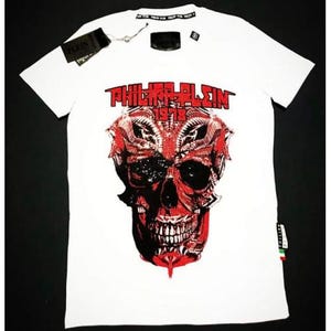 P.Plein Men's white retro PP78 t-shirt – vintage skull design, short sleeve summer tee, famous brand fashion, designer streetwear look
