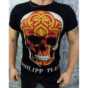 P.Plein Men's black retro PP t-shirt – vintage skull design, short sleeve summer tee, famous brand fashion, designer everyday disco t-shirt