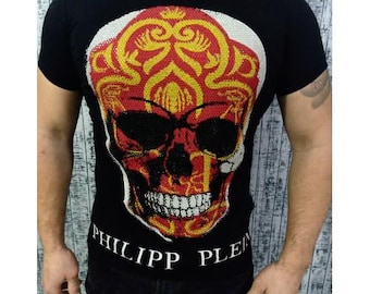 P.Plein Men's black retro PP t-shirt – vintage skull design, short sleeve summer tee, famous brand fashion, designer everyday disco t-shirt