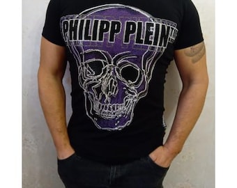 P.Plein Men's black retro PP t-shirt – vintage skull design, short sleeve summer tee, famous brand fashion, designer everyday disco t-shirt