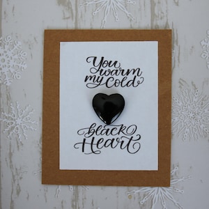 You warm my cold black heart-card met Mini Black Obsidian Heart