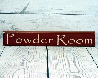 Powder Room - Primitive Country Painted Wood Shelf Sitter Sign, powder room sign, bathroom decor, primitive country, Available in 3 Sizes.