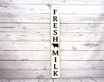 Fresh Milk Vertical Sign - Primitive Country Painted Wall Sign, Kitchen Decor, Farm House Decor, Reclaimed Wood