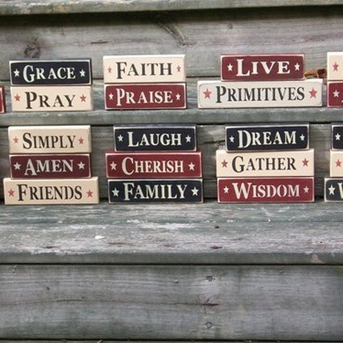 Farmhouse Rustic Wood Block Word Signs White Gray Personalized Handmade to Order 