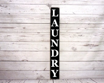 Laundry Vertical Sign - Primitive Country Painted Wall Sign, Laundry Decor, Farm House Decor, Solid Cedar Wood