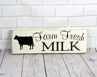 Farm Fresh Milk - Primitive Country Painted Wall Sign, Farm Sign, Milk Sign, Farmhouse Kitchen Decor, Rustic Kitchen Decor, Cow Decor