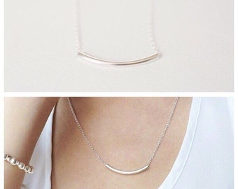 Dainty Curved Balance Bar Tube Necklace Sterling Silver