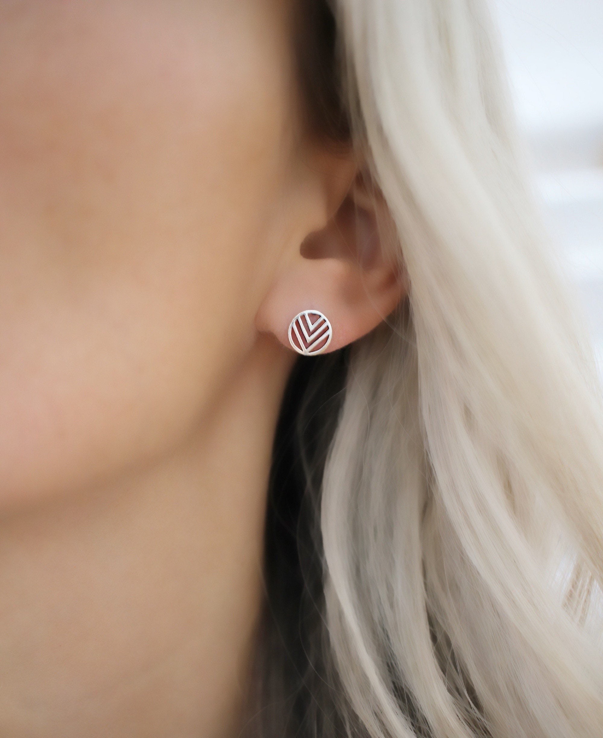 Sterling Silver Stud Earrings Chevron Earrings Minimalist