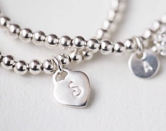 Initial heart bracelet, silver heart bracelet, bridesmaid gift bracelet silver heart bracelet, Mothers day gift, custom bracelet, bracelet