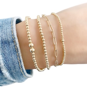 Delicati braccialetti in oro • Bracciale minimalista • Bracciale con perline anti-ossidazione • Bracciale con palline di perline in oro • Regali di braccialetti in oro per tutti i giorni