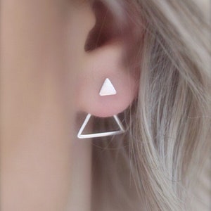 Front back Earrings Ear Jacket Dainty ear jacket Silver earrings ear jacket earrings ear jacket Minimal earring triangle stud image 3