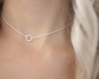 Sterling Silver Circle Choker: Dainty Minimalist Pendant Necklace