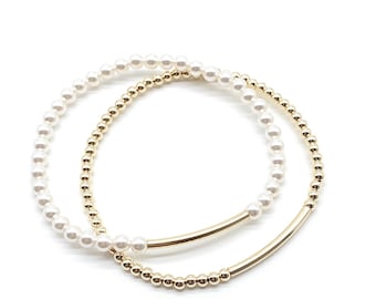 14k Gold Filled Beaded Bracelet: Tarnish Resistant Minimalist Jewelry