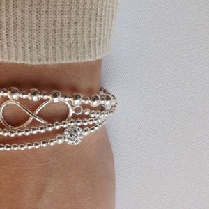 Silver bracelet, Beaded Bracelet, Sterling silver bracelet, 925 sterling silver bracelet, Silver bracelet for women, Crystal Bracelet image 2