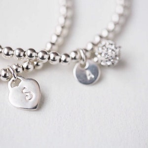 Initial heart bracelet, silver heart bracelet, bridesmaid gift bracelet silver heart bracelet, Mothers day gift, custom bracelet, bracelet image 9