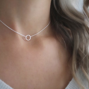 Dainty circle chain choker Silver Mini circle necklace sterling silver open circle pendant silver necklace Choker necklace image 4