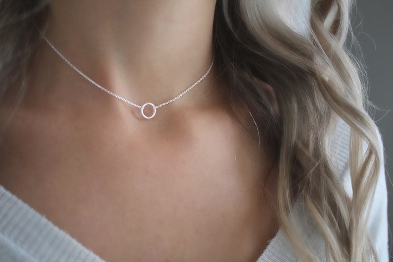 Dainty circle chain choker, Silver Mini circle necklace, sterling silver, open circle pendant, silver necklace, necklace,Minimalist necklace image 3