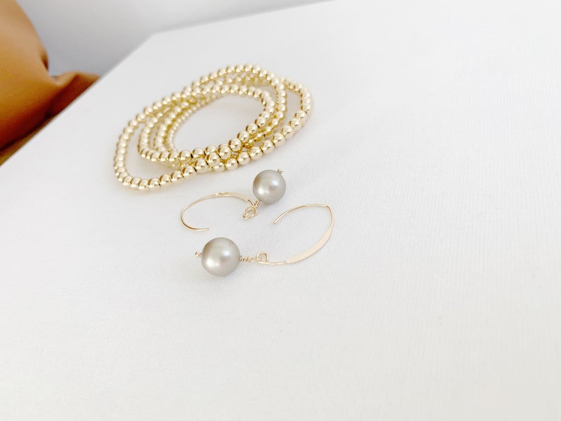 Gold Pearl dangle earrings Gold Everyday delicate earring Gold bridesmaids earrings Good bridal earrings pearl drop earrings Gift image 10