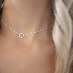 Dainty circle chain choker Silver Mini circle necklace sterling silver open circle pendant silver necklace Choker necklace image 3