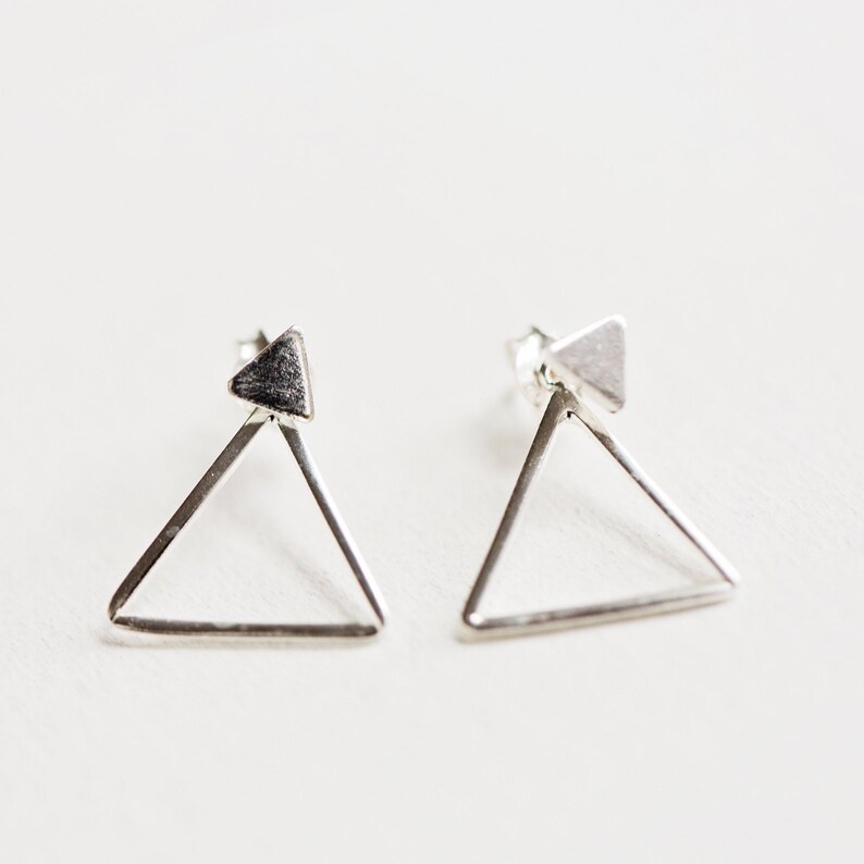 Front back Earrings Ear Jacket Dainty ear jacket Silver earrings ear jacket earrings ear jacket Minimal earring triangle stud image 5