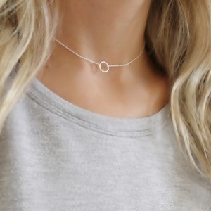 Open Circle Choker Necklace, 925 sterling silver, Gold, Simple Dainty Silver circle Necklace, Delicate Circle Outline, Gift for her, Choker image 2