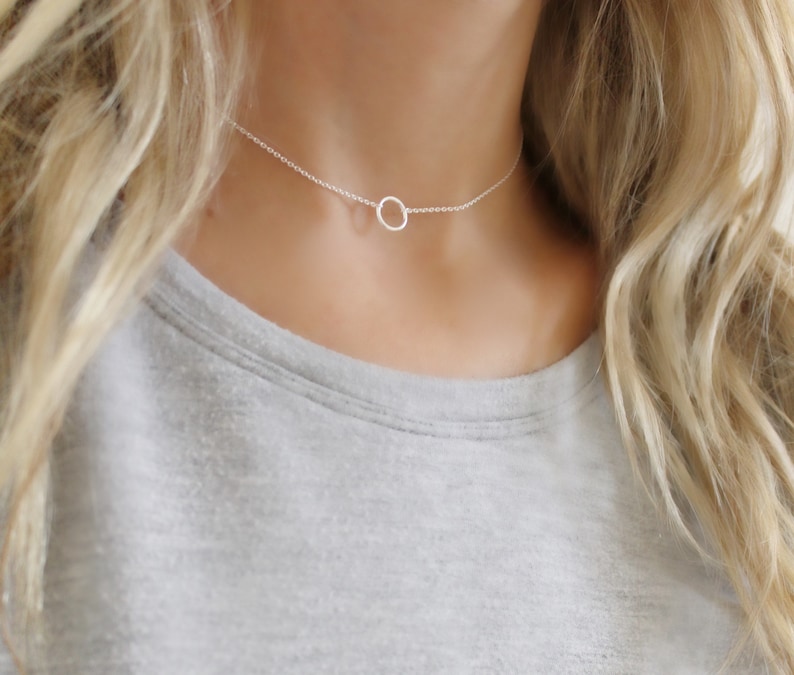 Open Circle Choker Necklace, 925 sterling silver, Gold, Simple Dainty Silver circle Necklace, Delicate Circle Outline, Gift for her, Choker image 2