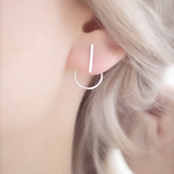 Sterling Silver Dangle Earrings Silver Bar Earrings Ear Jacket