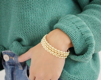 14k Gold Filled stretch bracelet • Minimalist Stacking Jewelry • 5mm 14k yellow gold filled bracelet • Beaded Bracelet gift for bridesmaids