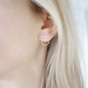 Ear jacket earring • Ear jacket sterling silver • Ear jacket • Front to back silver studs • double sided earring • silver circle stud Gifts