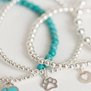 Sterling silver Paw Print Bracelet , Silver paw charm, Sterling Silver Paw Charm , Cat and Dog Paw , Paw charm, Animal Lover Gift, bracelet