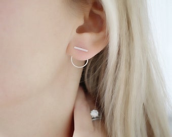 Ear jacket earring • Ear jacket sterling silver • Ear jacket • Front to back silver studs • double sided earring • silver circle stud