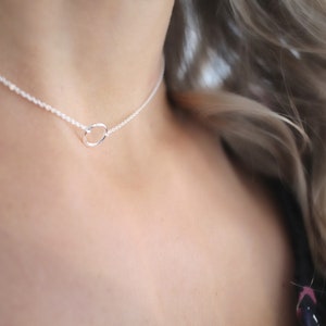 Dainty circle chain choker, Silver Mini circle necklace, sterling silver, open circle pendant, silver necklace, necklace,Minimalist necklace image 6